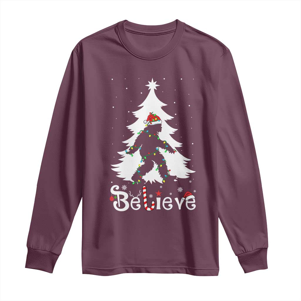 Bigfoot Christmas Long Sleeve Shirt Santa Bigfoot Xmas Tree Funny Sasquatch Yeti TS10 Maroon Print Your Wear