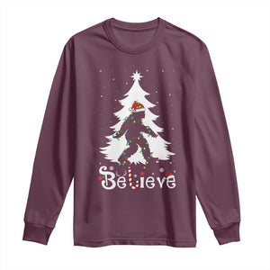 Bigfoot Christmas Long Sleeve Shirt Santa Bigfoot Xmas Tree Funny Sasquatch Yeti TS10 Maroon Print Your Wear