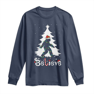 Bigfoot Christmas Long Sleeve Shirt Santa Bigfoot Xmas Tree Funny Sasquatch Yeti TS10 Navy Print Your Wear