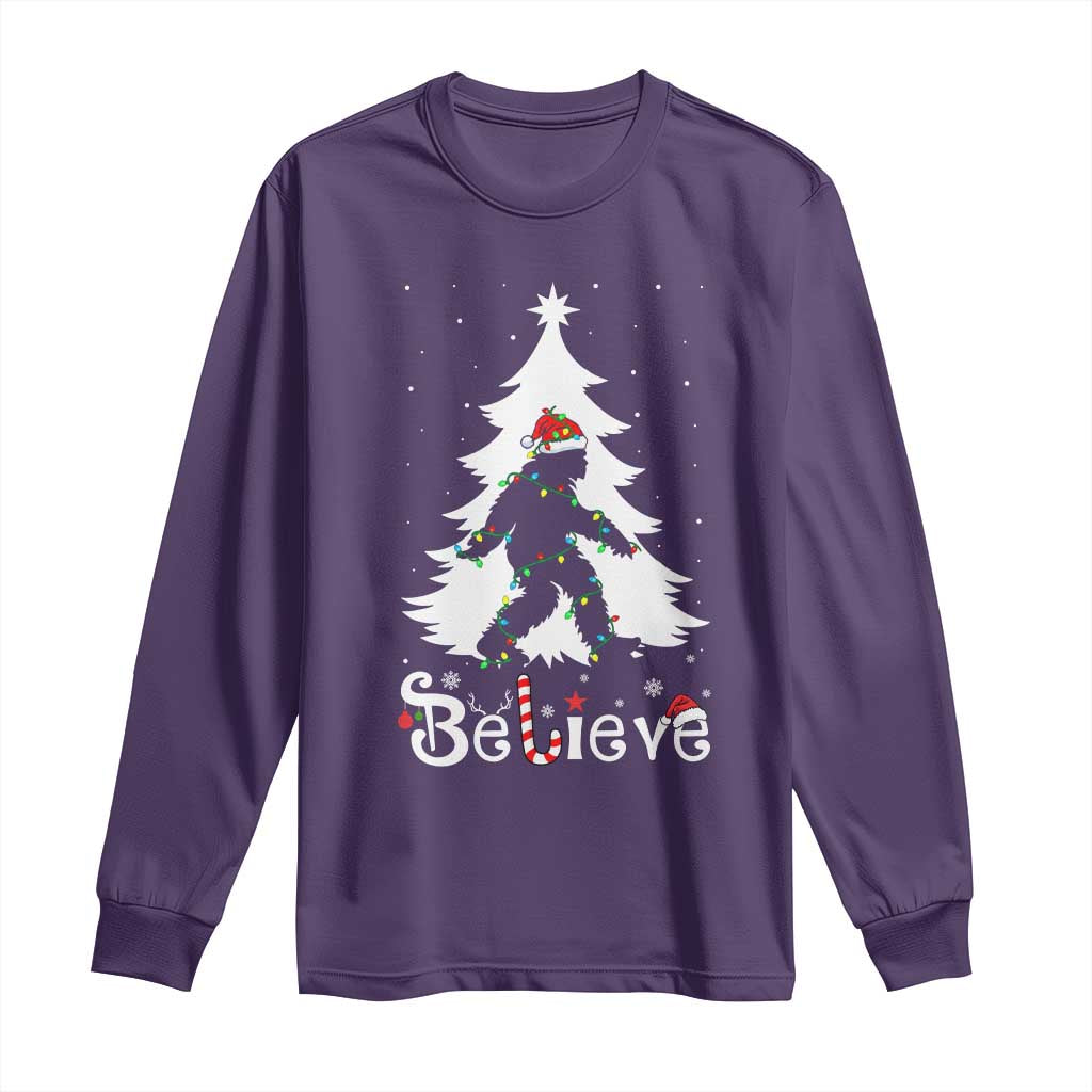 Bigfoot Christmas Long Sleeve Shirt Santa Bigfoot Xmas Tree Funny Sasquatch Yeti TS10 Purple Print Your Wear