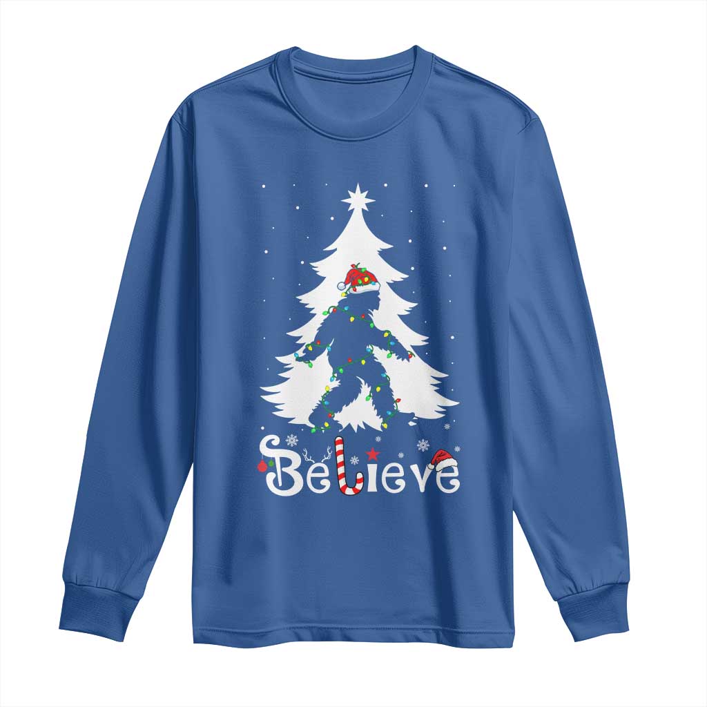 Bigfoot Christmas Long Sleeve Shirt Santa Bigfoot Xmas Tree Funny Sasquatch Yeti TS10 Royal Blue Print Your Wear