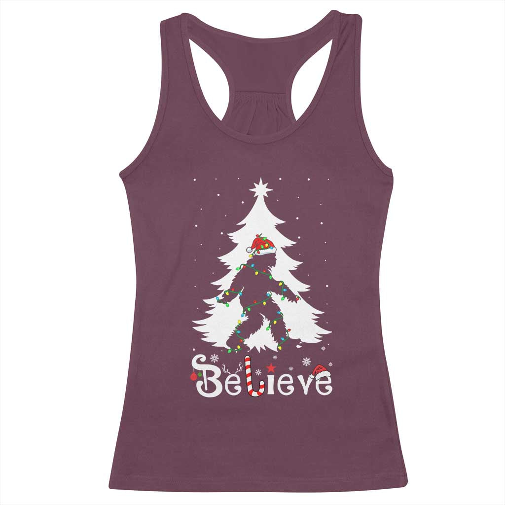 Bigfoot Christmas Racerback Tank Top Santa Bigfoot Xmas Tree Funny Sasquatch Yeti TS10 Maroon Print Your Wear