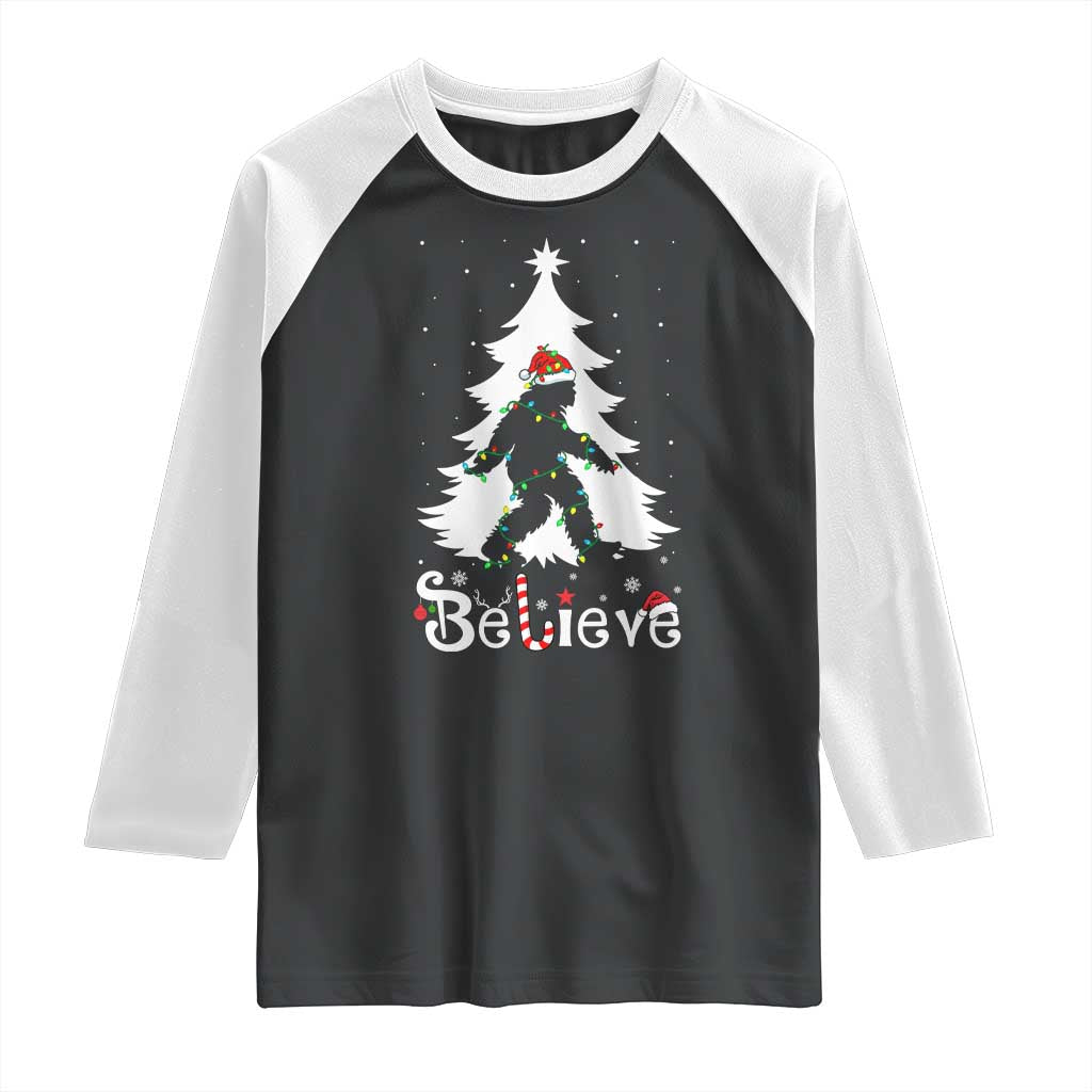 Bigfoot Christmas Raglan Shirt Santa Bigfoot Xmas Tree Funny Sasquatch Yeti TS10 Black White Print Your Wear