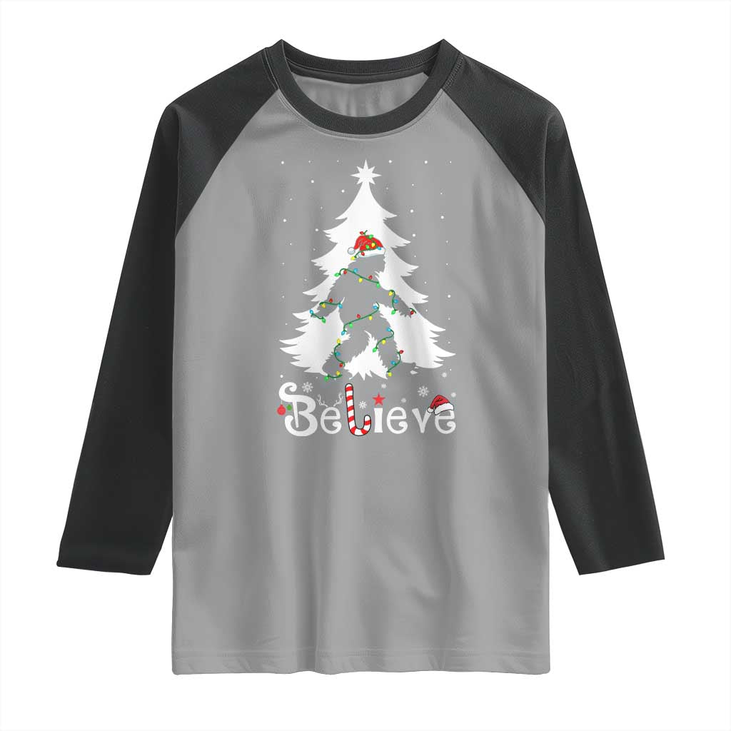 Bigfoot Christmas Raglan Shirt Santa Bigfoot Xmas Tree Funny Sasquatch Yeti TS10 Sport Gray Black Print Your Wear