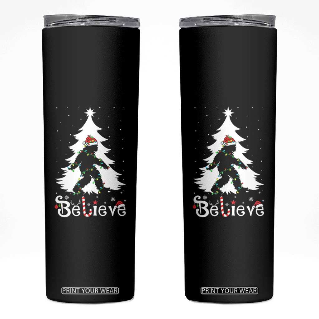 Bigfoot Christmas Skinny Tumbler Santa Bigfoot Xmas Tree Funny Sasquatch Yeti TS10 Black Print Your Wear