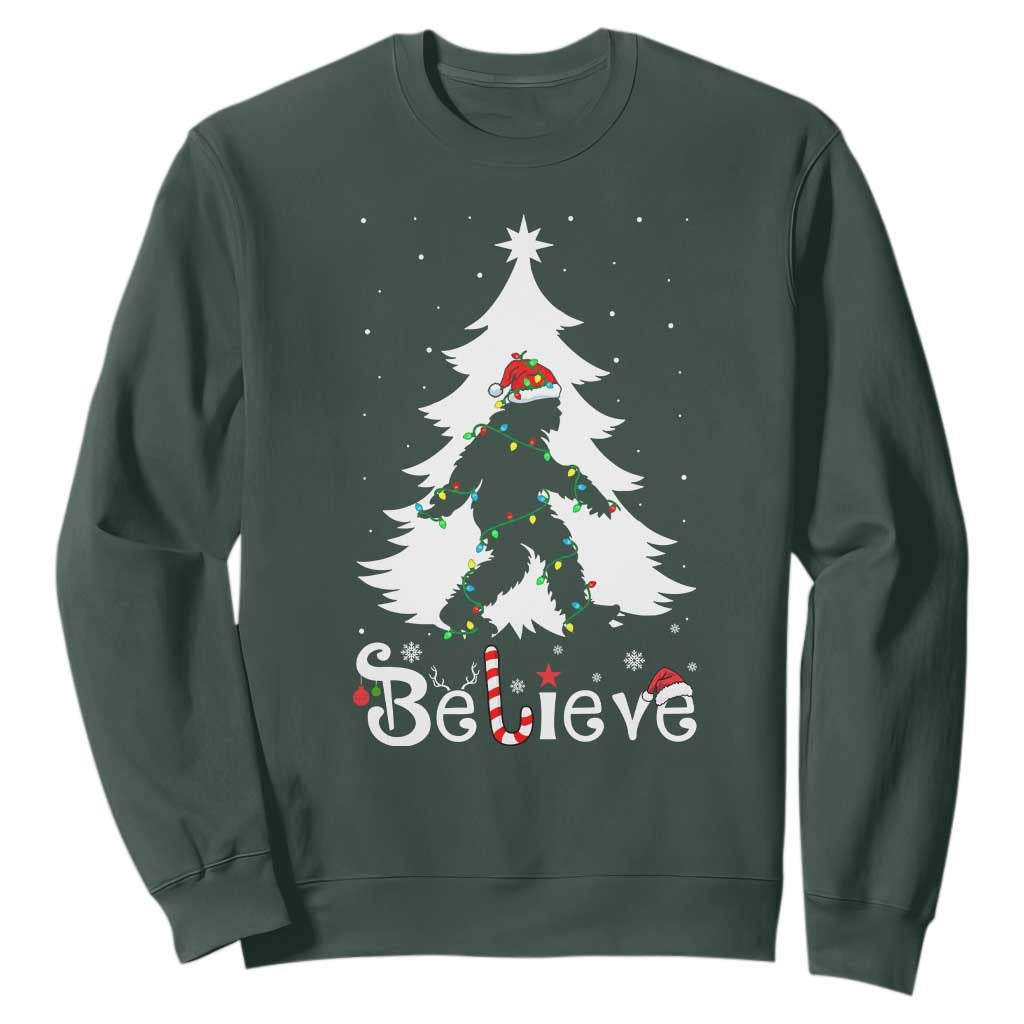 Bigfoot Christmas Sweatshirt Santa Bigfoot Xmas Tree Funny Sasquatch Yeti TS10 Dark Forest Green Print Your Wear