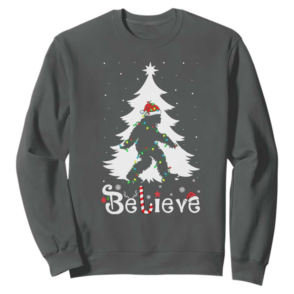 Bigfoot Christmas Sweatshirt Santa Bigfoot Xmas Tree Funny Sasquatch Yeti TS10 Dark Heather Print Your Wear