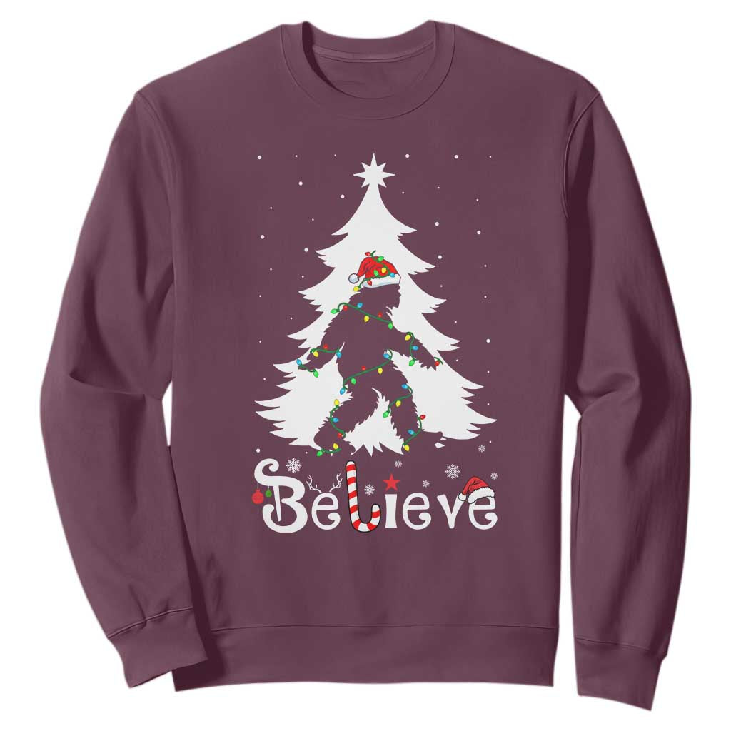 Bigfoot Christmas Sweatshirt Santa Bigfoot Xmas Tree Funny Sasquatch Yeti TS10 Maroon Print Your Wear
