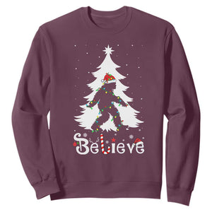 Bigfoot Christmas Sweatshirt Santa Bigfoot Xmas Tree Funny Sasquatch Yeti TS10 Maroon Print Your Wear