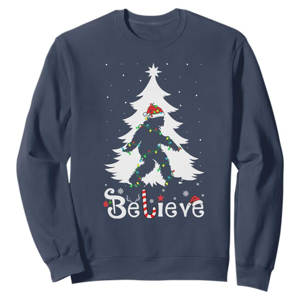 Bigfoot Christmas Sweatshirt Santa Bigfoot Xmas Tree Funny Sasquatch Yeti TS10 Navy Print Your Wear