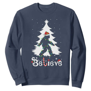 Bigfoot Christmas Sweatshirt Santa Bigfoot Xmas Tree Funny Sasquatch Yeti TS10 Navy Print Your Wear