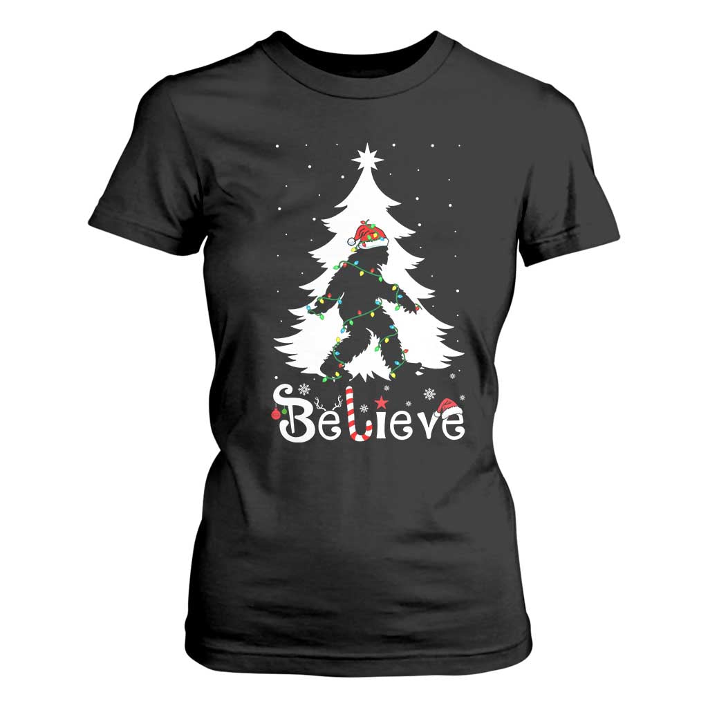 Bigfoot Christmas T Shirt For Women Santa Bigfoot Xmas Tree Funny Sasquatch Yeti TS10 Black Print Your Wear