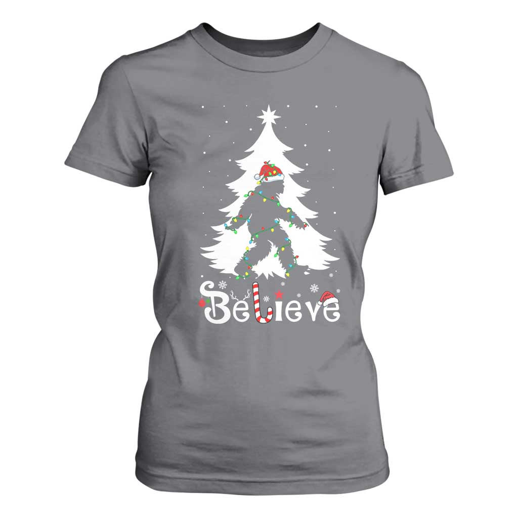 Bigfoot Christmas T Shirt For Women Santa Bigfoot Xmas Tree Funny Sasquatch Yeti TS10 Charcoal Print Your Wear