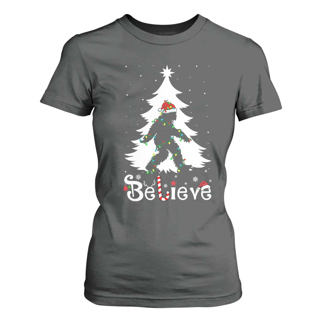 Bigfoot Christmas T Shirt For Women Santa Bigfoot Xmas Tree Funny Sasquatch Yeti TS10 Dark Heather Print Your Wear