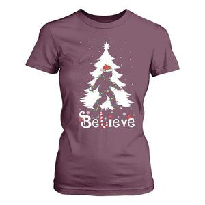 Bigfoot Christmas T Shirt For Women Santa Bigfoot Xmas Tree Funny Sasquatch Yeti TS10 Maroon Print Your Wear