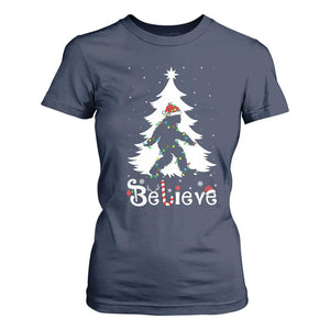 Bigfoot Christmas T Shirt For Women Santa Bigfoot Xmas Tree Funny Sasquatch Yeti TS10 Navy Print Your Wear
