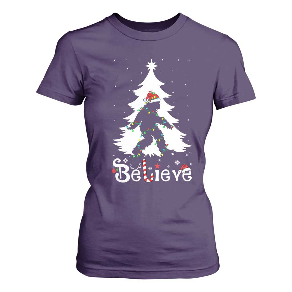 Bigfoot Christmas T Shirt For Women Santa Bigfoot Xmas Tree Funny Sasquatch Yeti TS10 Purple Print Your Wear