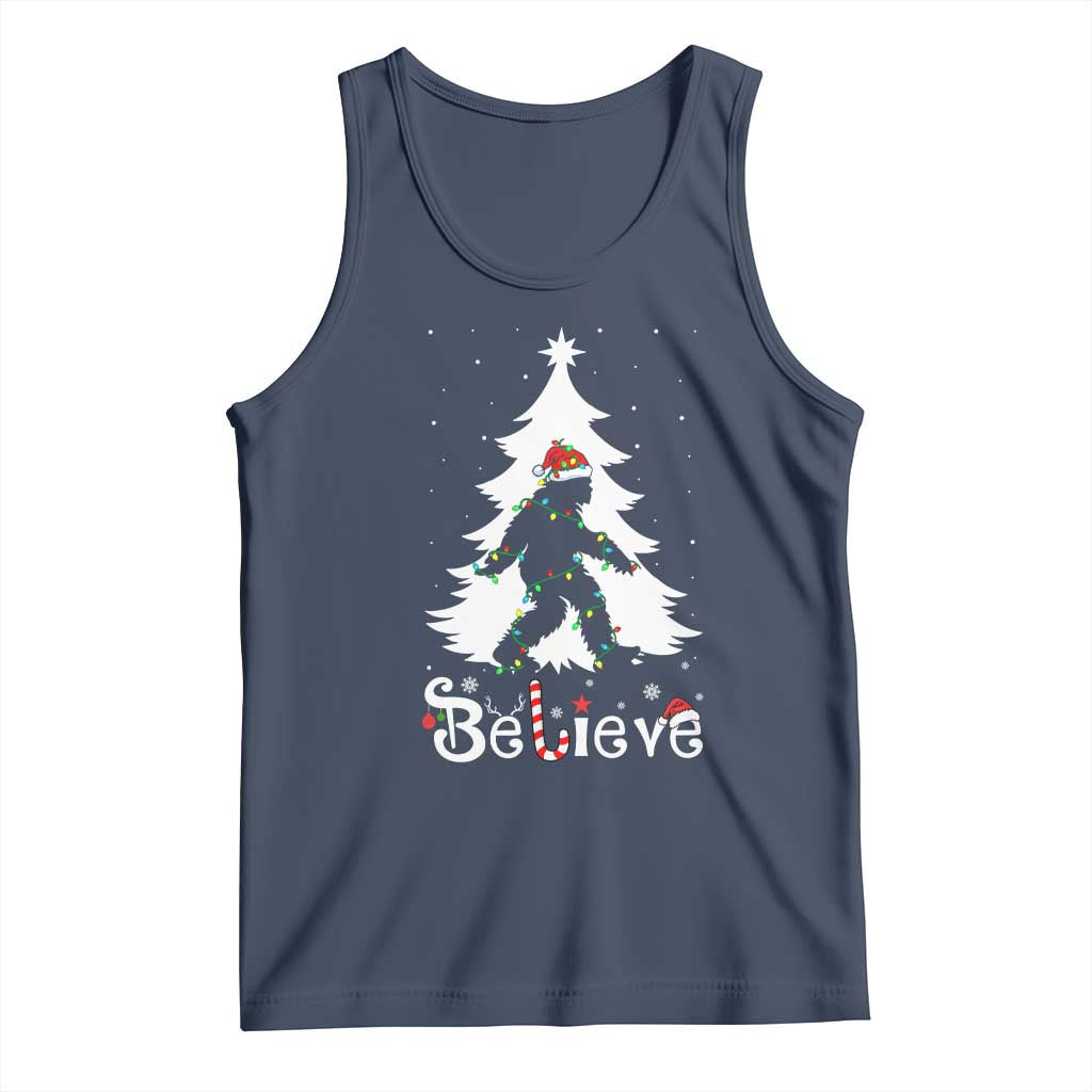 Bigfoot Christmas Tank Top Santa Bigfoot Xmas Tree Funny Sasquatch Yeti TS10 Navy Print Your Wear