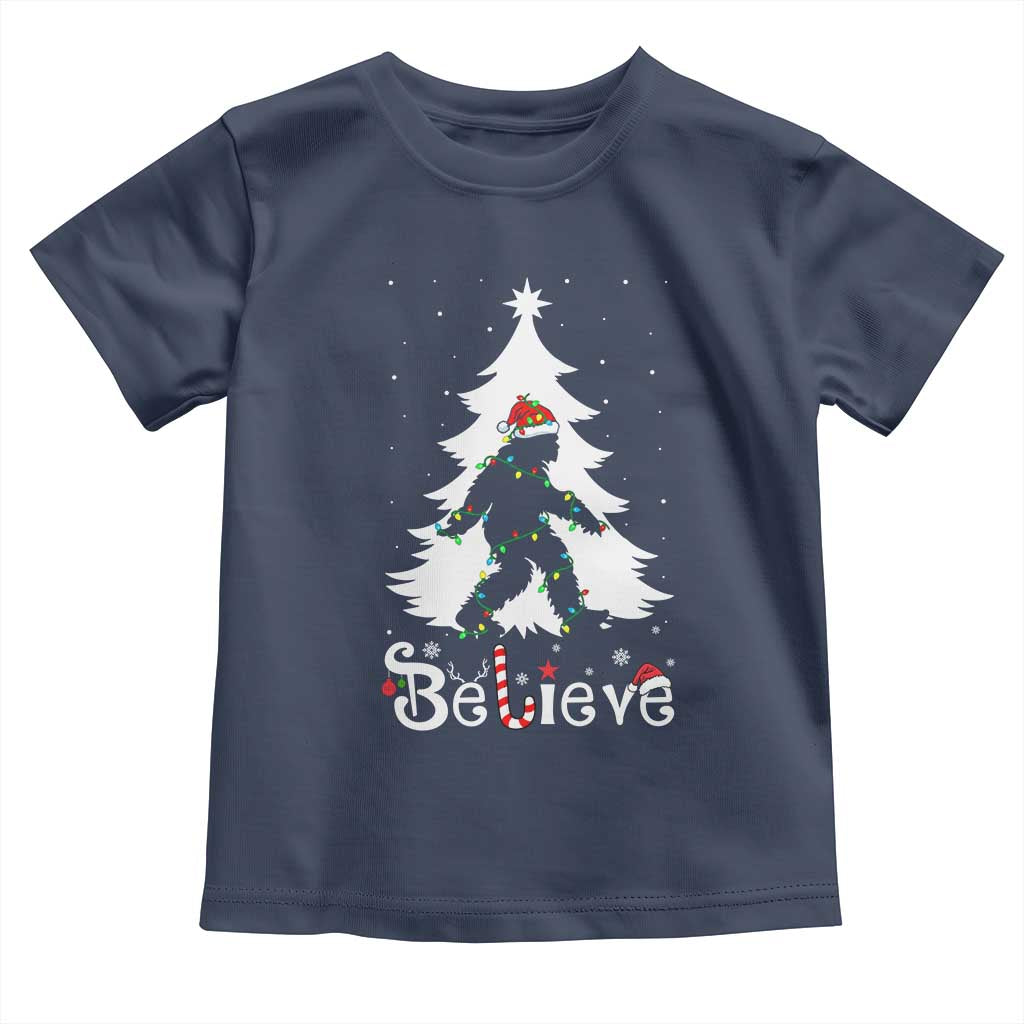Bigfoot Christmas Toddler T Shirt Santa Bigfoot Xmas Tree Funny Sasquatch Yeti TS10 Navy Print Your Wear