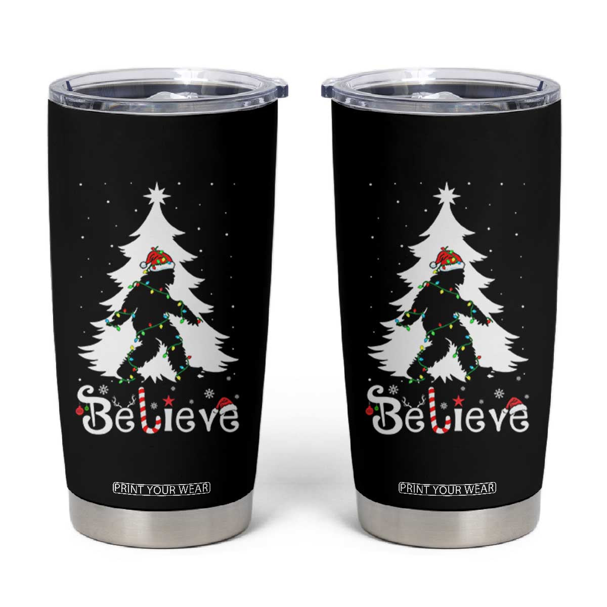Bigfoot Christmas Tumbler Cup Santa Bigfoot Xmas Tree Funny Sasquatch Yeti TS10 Black Print Your Wear