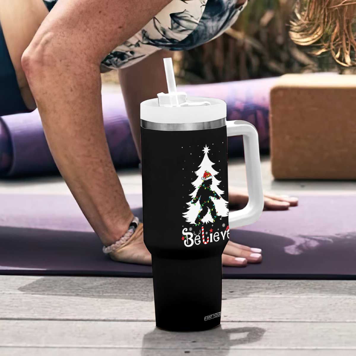 Bigfoot Christmas Tumbler With Handle Santa Bigfoot Xmas Tree Funny Sasquatch Yeti TS10 Print Your Wear
