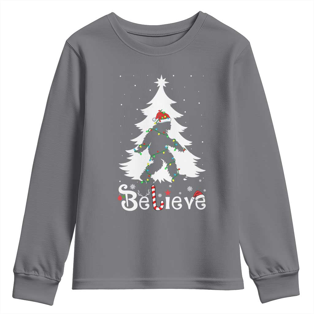 Bigfoot Christmas Youth Sweatshirt Santa Bigfoot Xmas Tree Funny Sasquatch Yeti TS10 Charcoal Print Your Wear