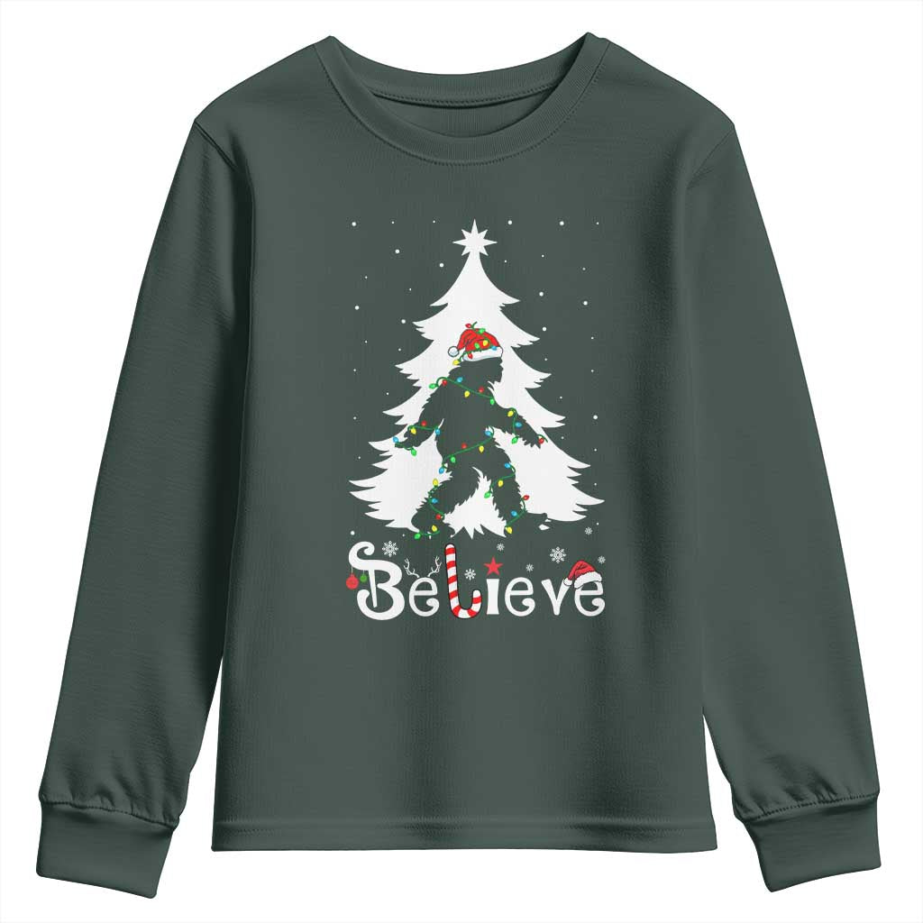 Bigfoot Christmas Youth Sweatshirt Santa Bigfoot Xmas Tree Funny Sasquatch Yeti TS10 Dark Forest Green Print Your Wear