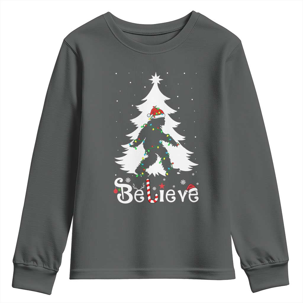 Bigfoot Christmas Youth Sweatshirt Santa Bigfoot Xmas Tree Funny Sasquatch Yeti TS10 Dark Heather Print Your Wear