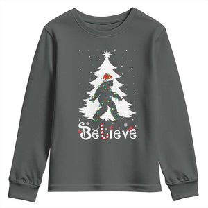 Bigfoot Christmas Youth Sweatshirt Santa Bigfoot Xmas Tree Funny Sasquatch Yeti TS10 Dark Heather Print Your Wear