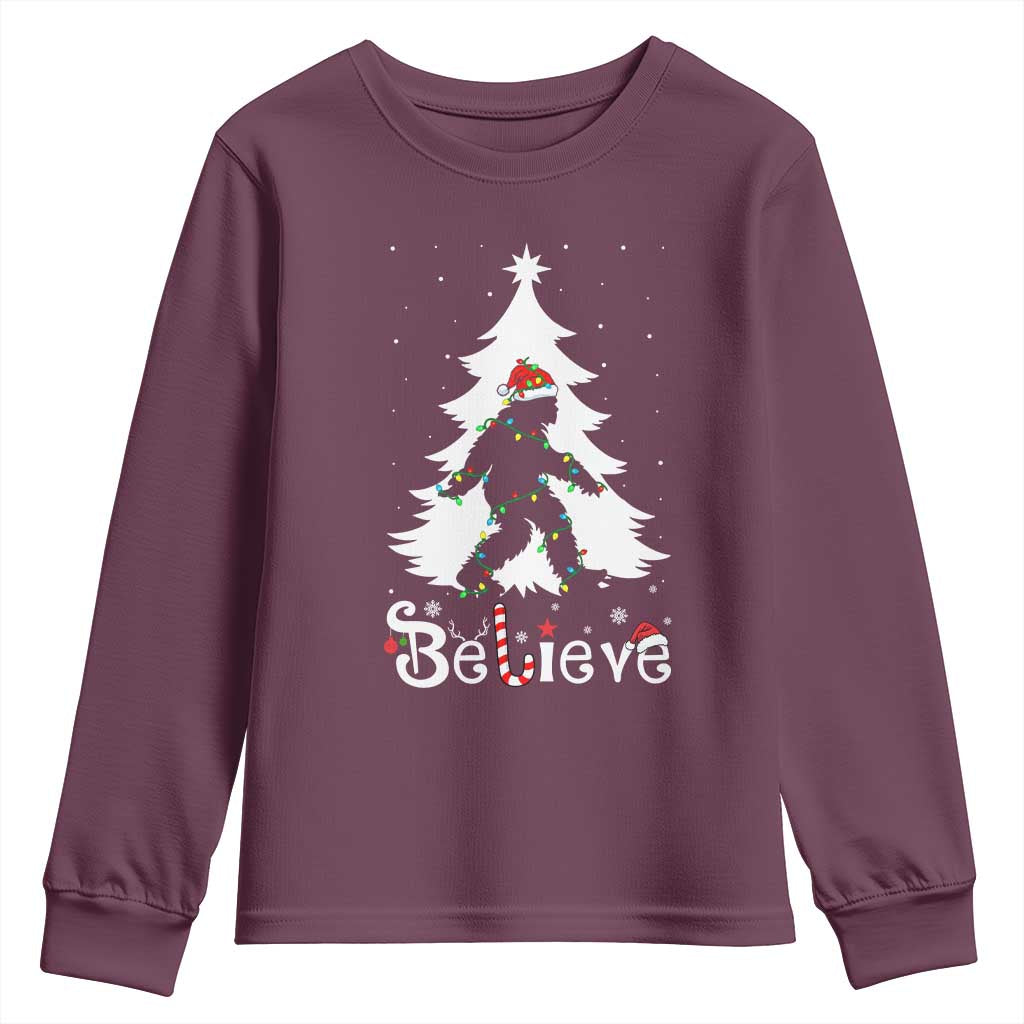 Bigfoot Christmas Youth Sweatshirt Santa Bigfoot Xmas Tree Funny Sasquatch Yeti TS10 Maroon Print Your Wear