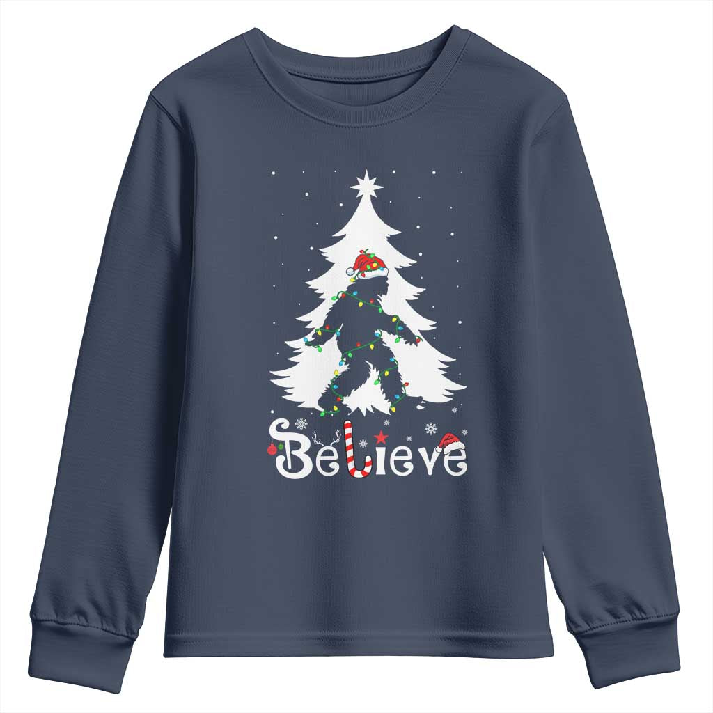 Bigfoot Christmas Youth Sweatshirt Santa Bigfoot Xmas Tree Funny Sasquatch Yeti TS10 Navy Print Your Wear