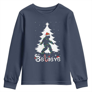 Bigfoot Christmas Youth Sweatshirt Santa Bigfoot Xmas Tree Funny Sasquatch Yeti TS10 Navy Print Your Wear