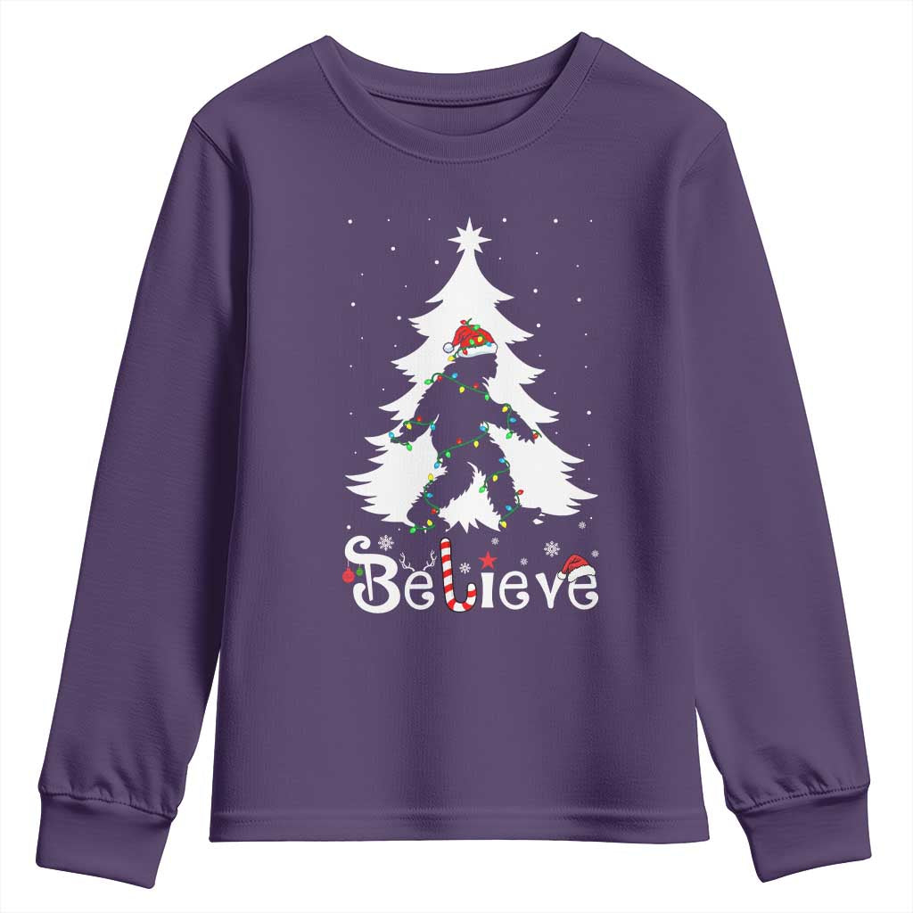 Bigfoot Christmas Youth Sweatshirt Santa Bigfoot Xmas Tree Funny Sasquatch Yeti TS10 Purple Print Your Wear