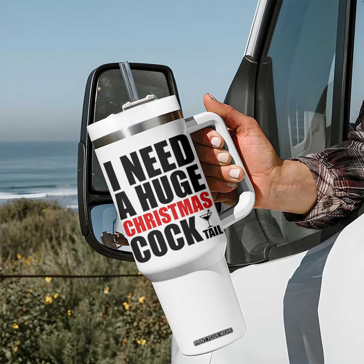 Funny Inappropriate Christmas Tumbler With Handle I Need a Huge Christmas COCKtail Adult Humor Drinking Gift TS10 Print Your Wear