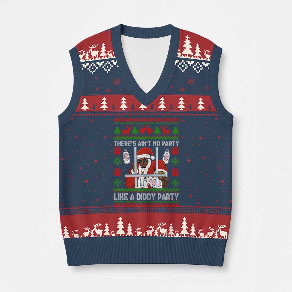 Funny Xmas Diddy V-Neck Knit Sweater Vest Aint No Party Like A Diddy Party Baby Oil Dirty Ugly Xmas TS10 Navy Red Print Your Wear