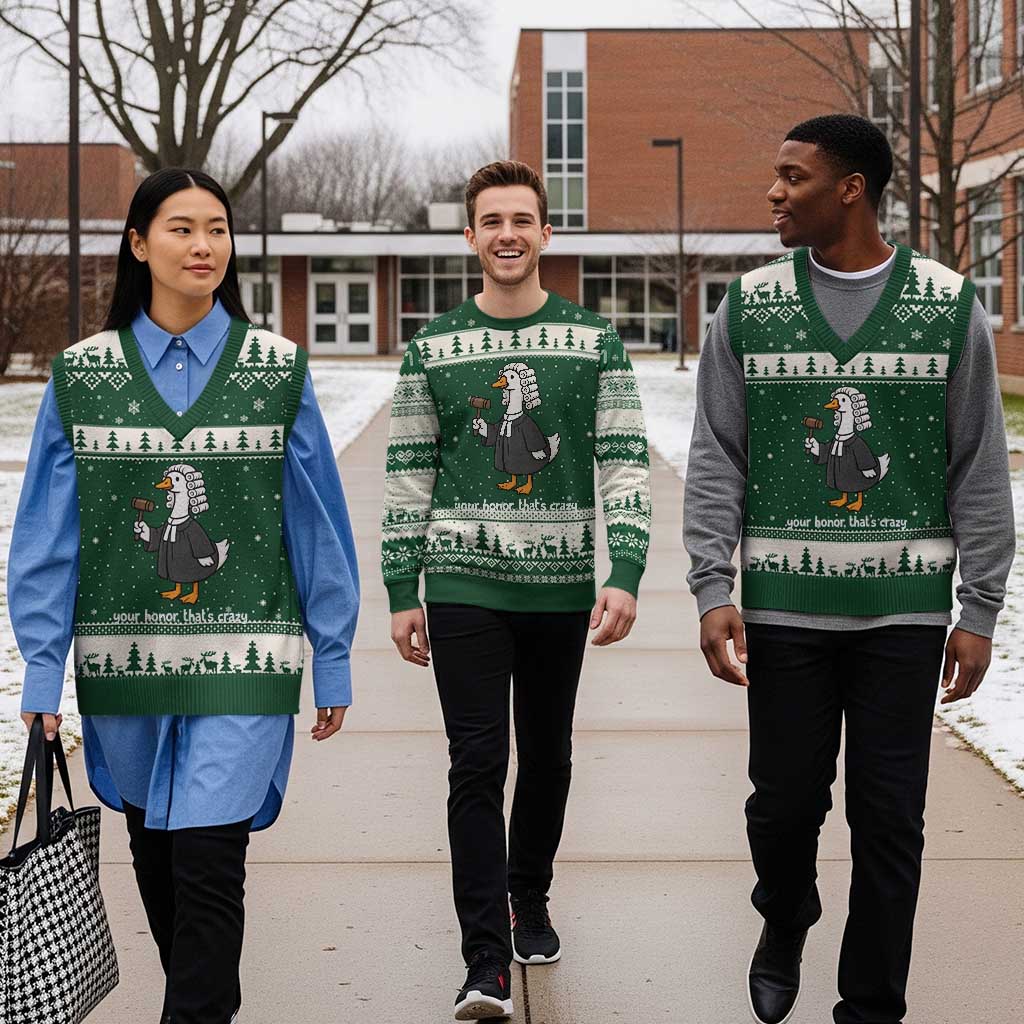 Goose Lawyer V-Neck Knit Sweater Vest Law School Graduation Gift Funny Silly Gooses Lovers TS10 Forest Green Beige Print Your Wear