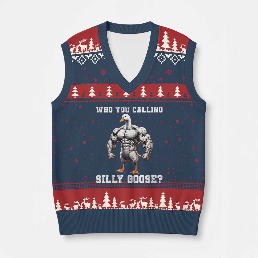 Who You Calling Silly Goose Funny Gym Meme V-Neck Knit Sweater Vest TS10 Navy Red Print Your Wear