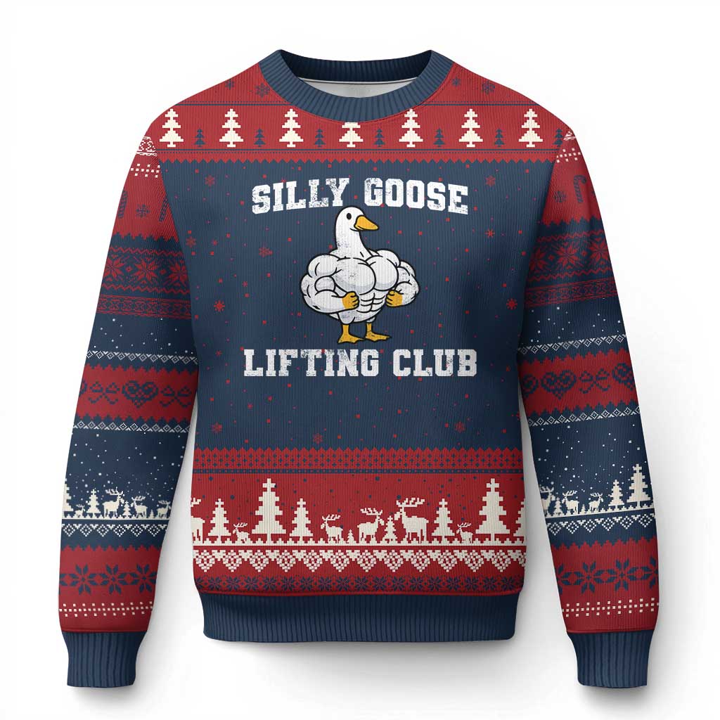 Silly Goose Lifting Club Ugly Christmas Sweater Funny Gym Meme TS10 Navy Red Print Your Wear
