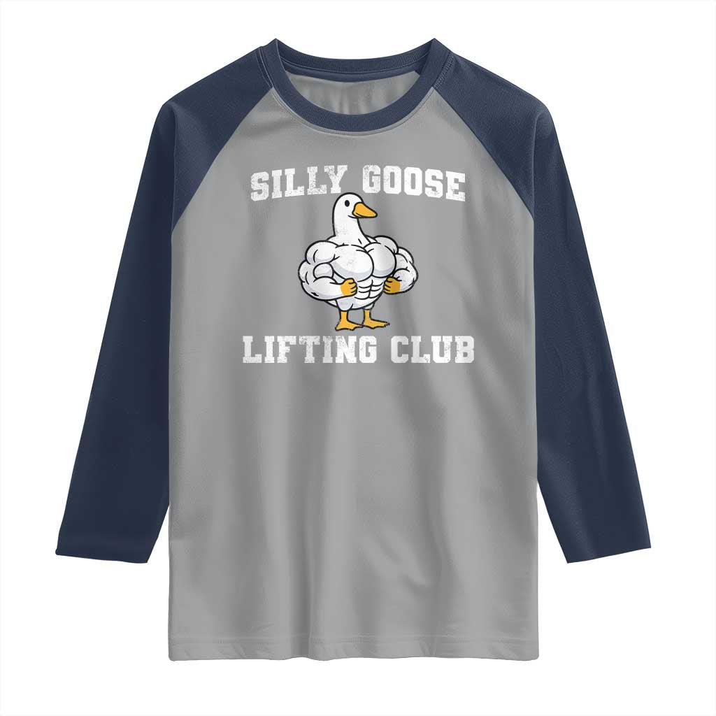 Silly Goose Lifting Club Raglan Shirt Funny Gym Meme TS10 Sport Gray Navy Print Your Wear