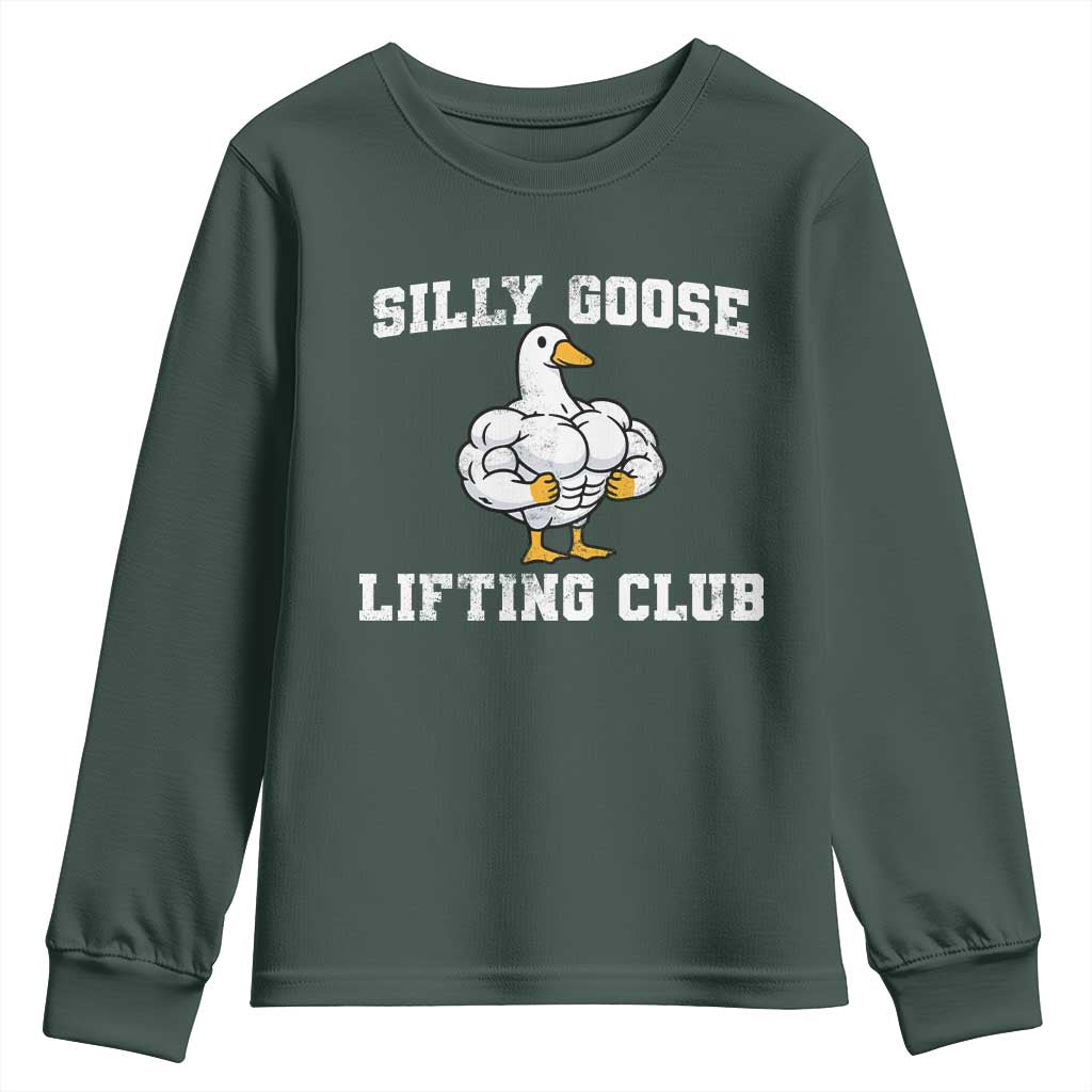 Silly Goose Lifting Club Youth Sweatshirt Funny Gym Meme TS10 Dark Forest Green Print Your Wear