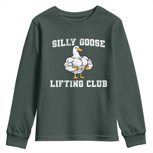 Silly Goose Lifting Club Youth Sweatshirt Funny Gym Meme TS10 Dark Forest Green Print Your Wear