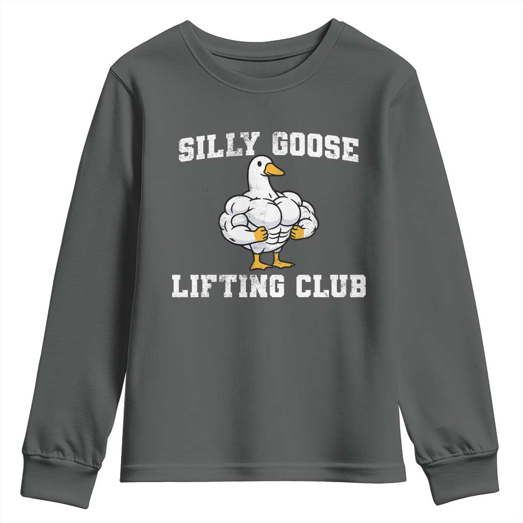 Silly Goose Lifting Club Youth Sweatshirt Funny Gym Meme TS10 Dark Heather Print Your Wear