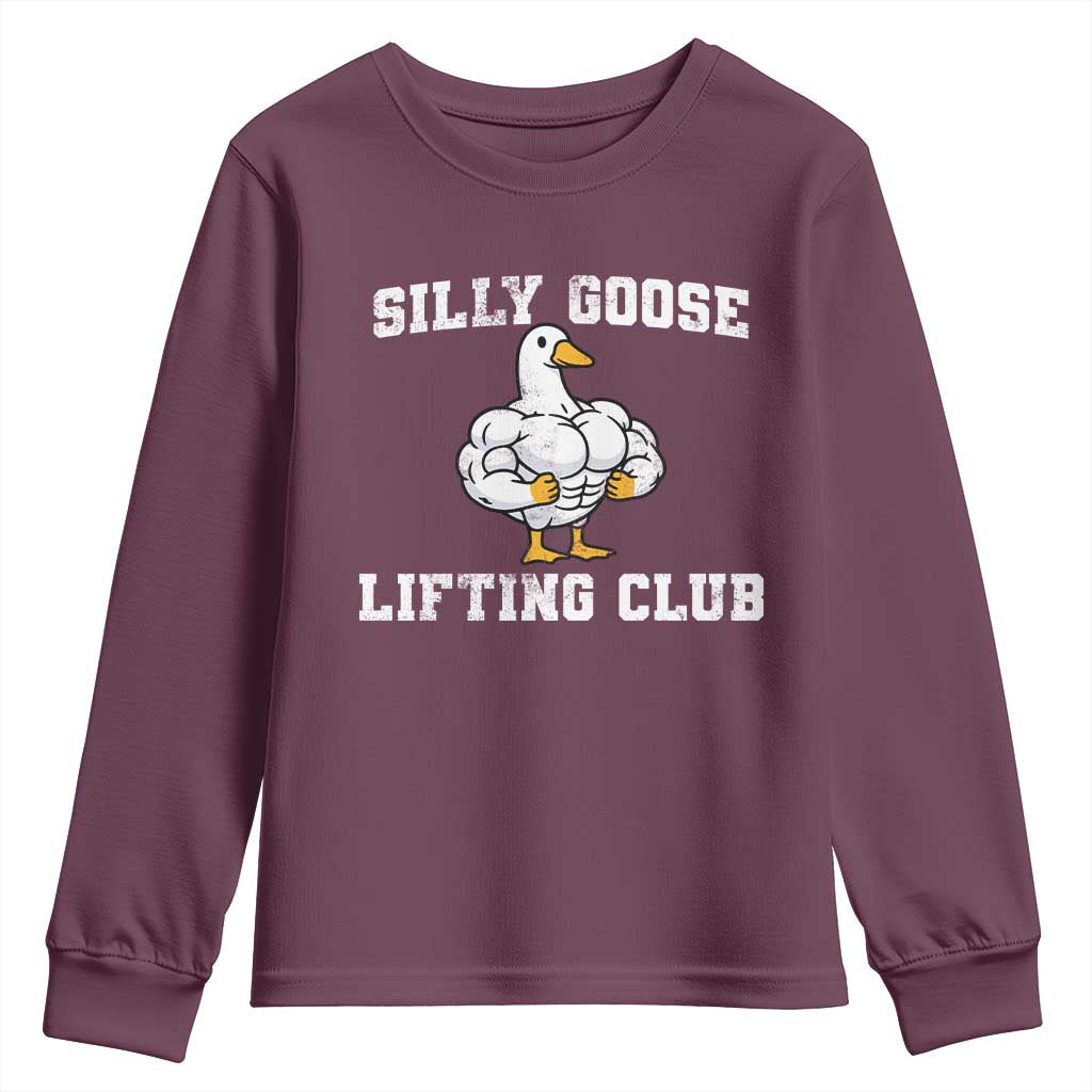 Silly Goose Lifting Club Youth Sweatshirt Funny Gym Meme TS10 Maroon Print Your Wear