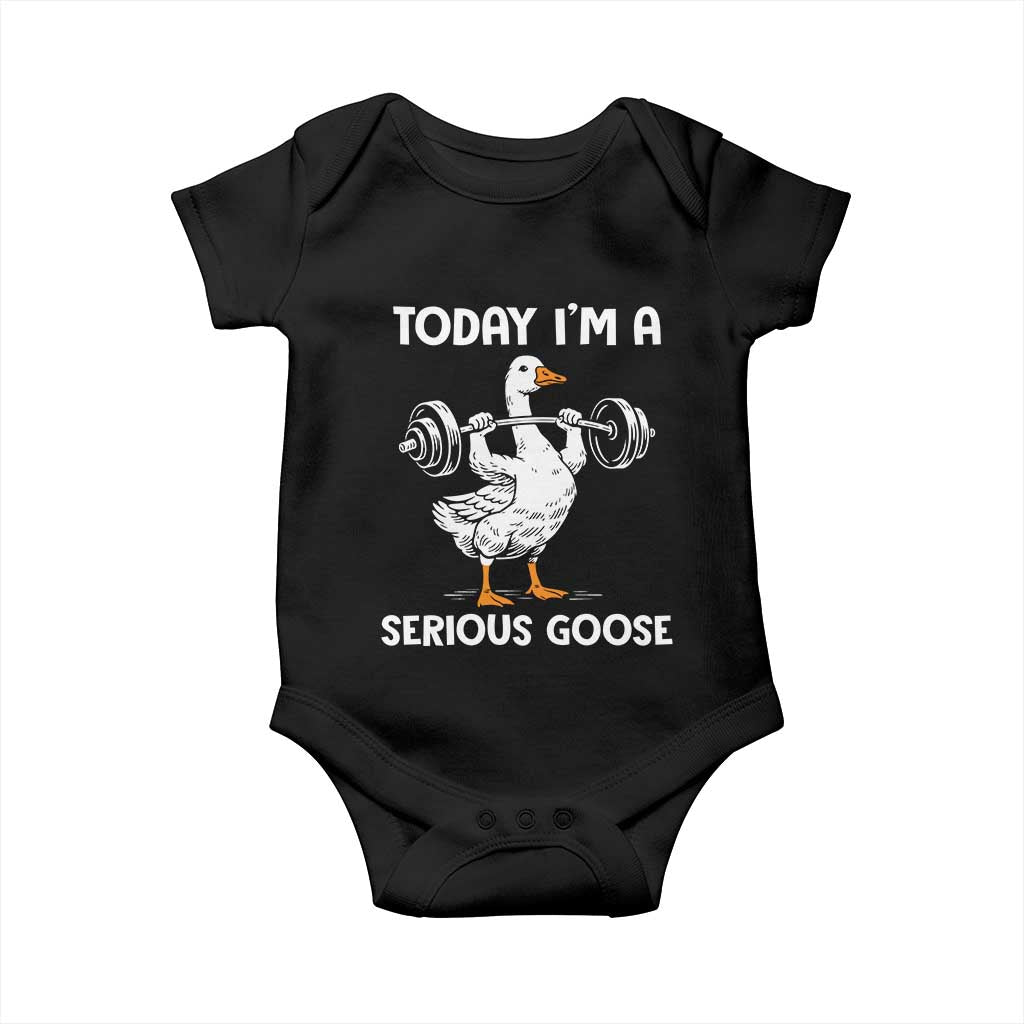 Funny Goose Weight Lifting Baby Onesie Today Im A Serious Goose Weightlifter Gym Workout TS10 Black Print Your Wear
