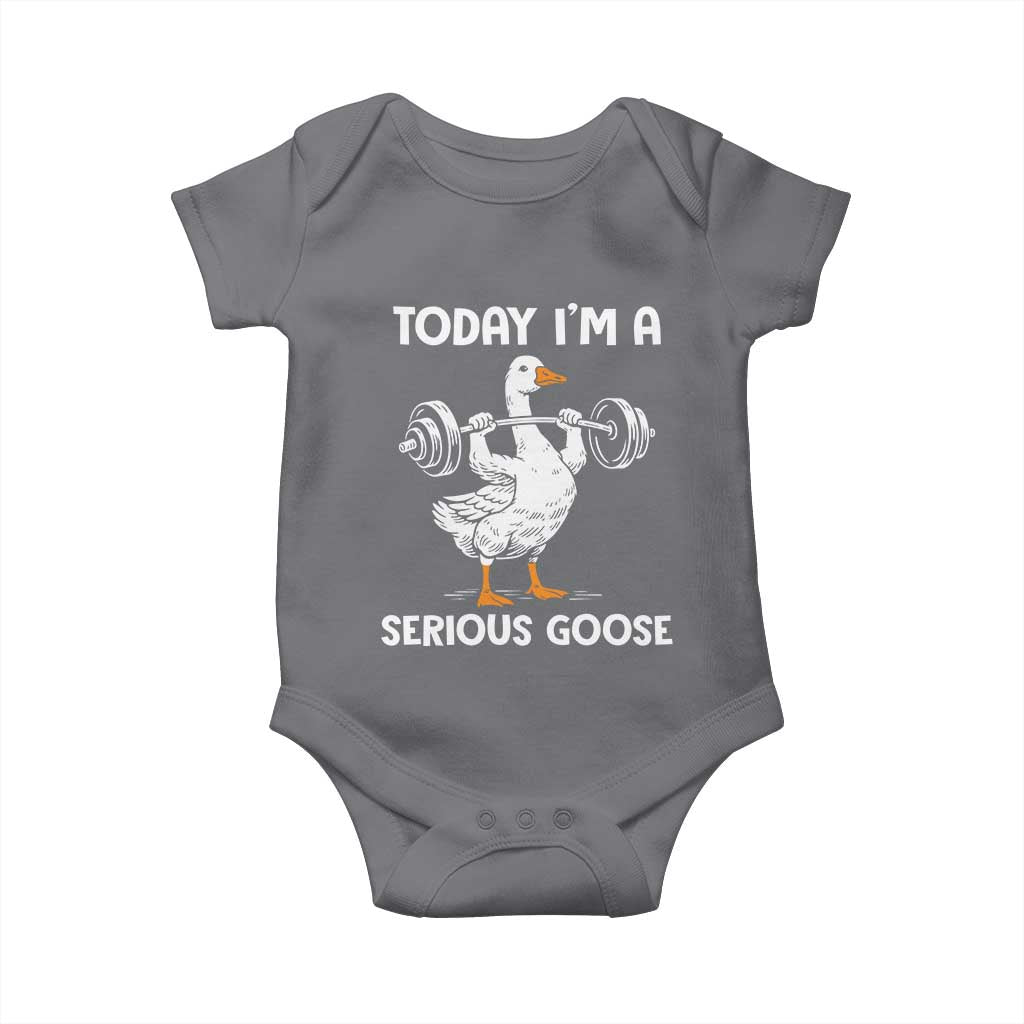 Funny Goose Weight Lifting Baby Onesie Today Im A Serious Goose Weightlifter Gym Workout TS10 Charcoal Print Your Wear