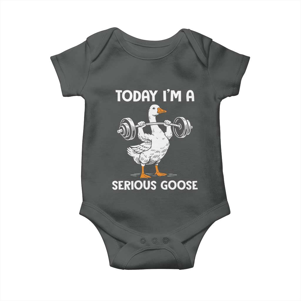 Funny Goose Weight Lifting Baby Onesie Today Im A Serious Goose Weightlifter Gym Workout TS10 Dark Heather Print Your Wear