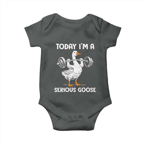 Funny Goose Weight Lifting Baby Onesie Today Im A Serious Goose Weightlifter Gym Workout TS10 Dark Heather Print Your Wear