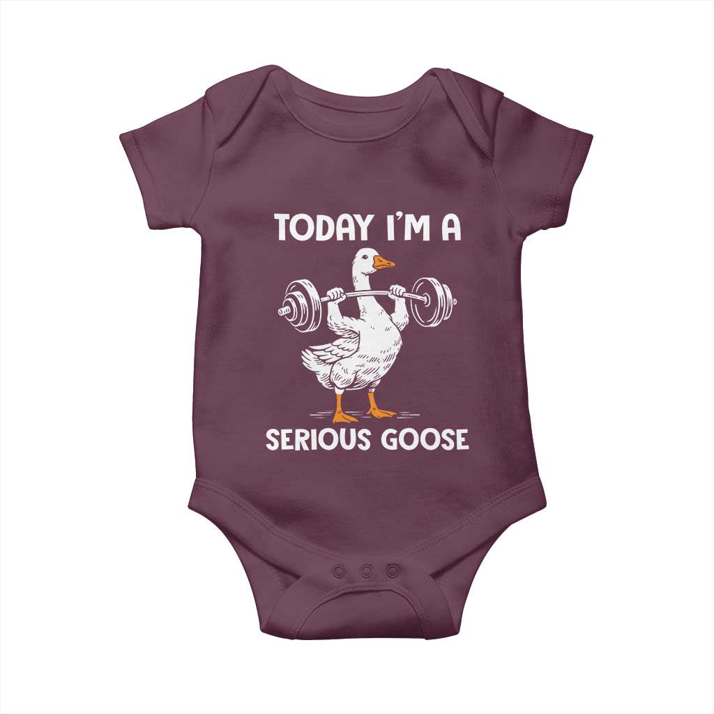 Funny Goose Weight Lifting Baby Onesie Today Im A Serious Goose Weightlifter Gym Workout TS10 Maroon Print Your Wear