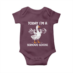 Funny Goose Weight Lifting Baby Onesie Today Im A Serious Goose Weightlifter Gym Workout TS10 Maroon Print Your Wear
