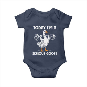 Funny Goose Weight Lifting Baby Onesie Today Im A Serious Goose Weightlifter Gym Workout TS10 Navy Print Your Wear